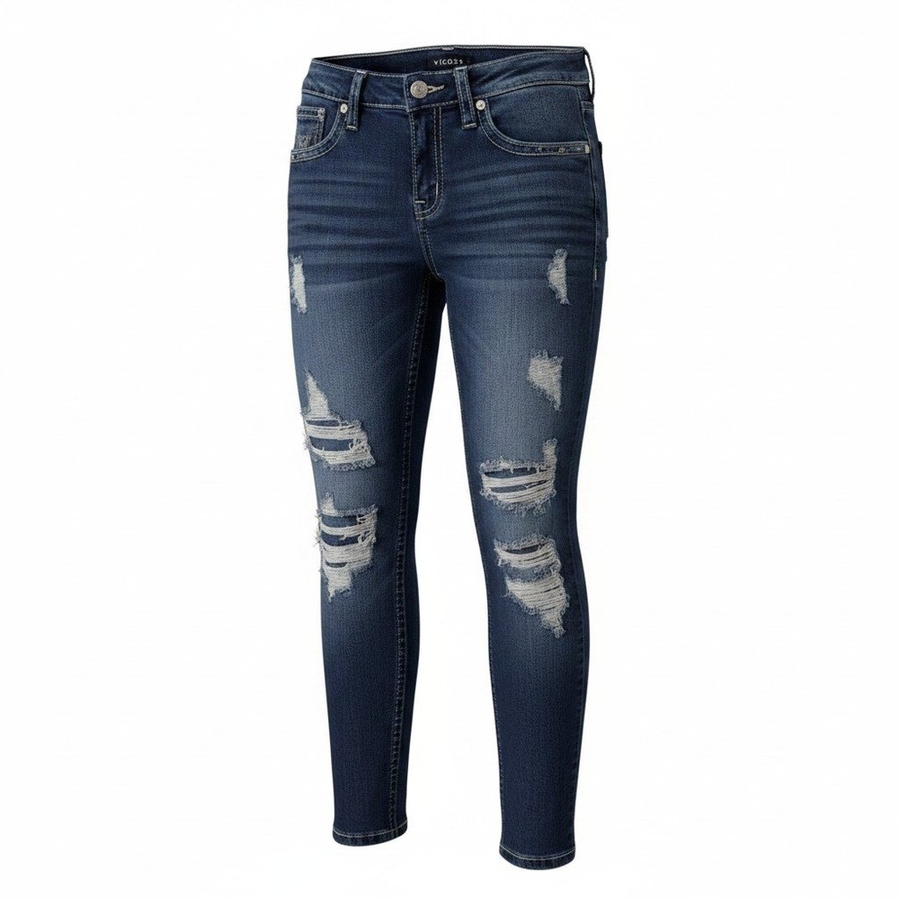 VIGOSS Womens Blue Distressed Skinny Jeans Rhinestone Pocket‎ Detail Size 4